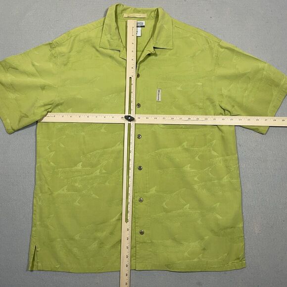 COLUMBIA River‎ Lodge Shirt Men Large Silk Blend Hawaiian Button Up Green Fish - Picture 5 of 10